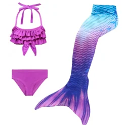 Kids Girls' Three Piece Mermaid Swimwear Swimwear Bikini Beach Swimming Print Active Cute Bathing Suits 4-12 Years Summer Rose Purple Polka Dot