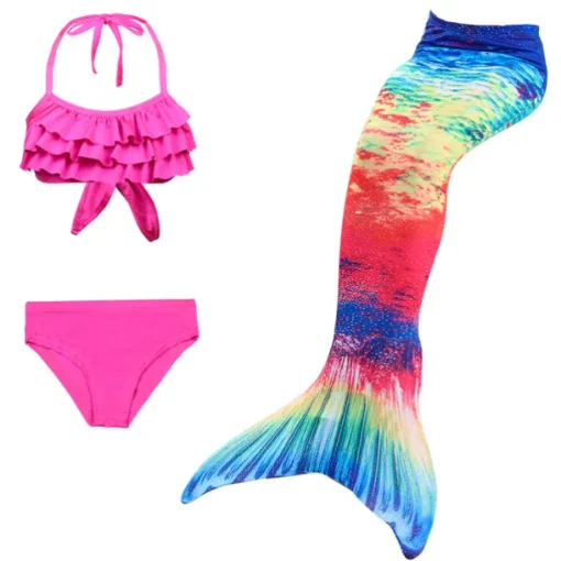 Kids Girls' Three Piece Mermaid Swimwear Swimwear Bikini Beach Swimming Print Active Cute Bathing Suits 4-12 Years Summer Rose Purple Polka Dot