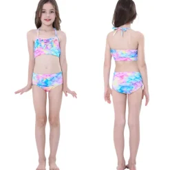 Kids Girls' Three Piece Mermaid Swimwear Swimwear Bikini Beach Swimming Print Active Cute Bathing Suits 4-12 Years Summer Rose Purple Polka Dot