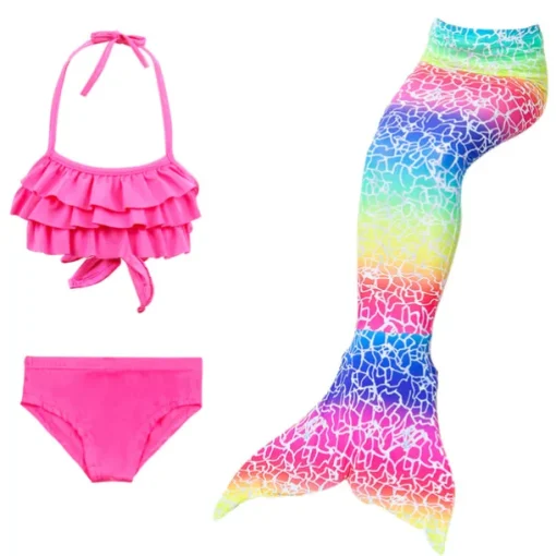 Kids Girls' Three Piece Mermaid Swimwear Swimwear Bikini Beach Swimming Print Active Cute Bathing Suits 4-12 Years Summer Rose Purple Polka Dot