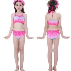 Kids Girls' Three Piece Mermaid Swimwear Swimwear Bikini Beach Swimming Print Active Cute Bathing Suits 4-12 Years Summer Rose Purple Polka Dot