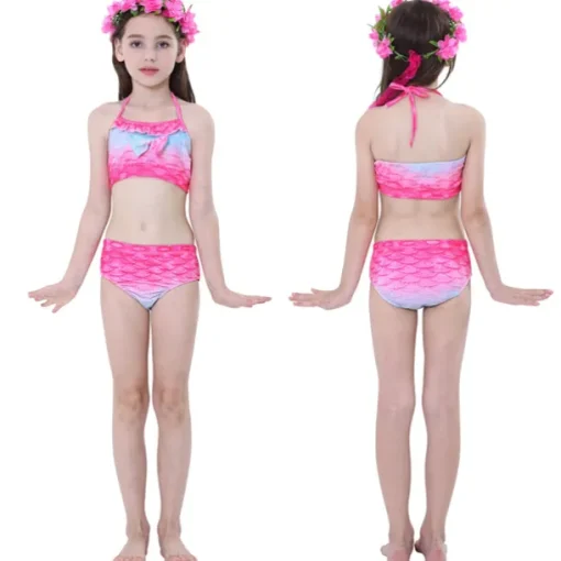 Kids Girls' Three Piece Mermaid Swimwear Swimwear Bikini Beach Swimming Print Active Cute Bathing Suits 4-12 Years Summer Rose Purple Polka Dot