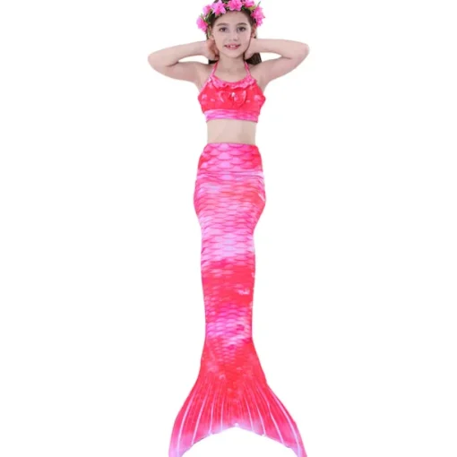Kids Girls' Three Piece Mermaid Swimwear Swimwear Bikini Beach Swimming Print Active Cute Bathing Suits 4-12 Years Summer Rose Purple Polka Dot
