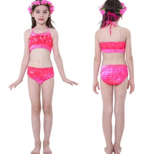 Kids Girls' Three Piece Mermaid Swimwear Swimwear Bikini Beach Swimming Print Active Cute Bathing Suits 4-12 Years Summer Rose Purple Polka Dot