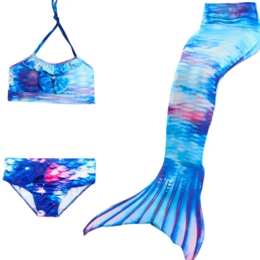 Kids Girls' Three Piece Mermaid Swimwear Swimwear Bikini Beach Swimming Print Active Cute Bathing Suits 4-12 Years Summer Rose Purple Polka Dot