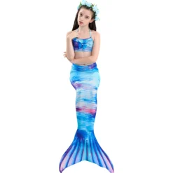 Kids Girls' Three Piece Mermaid Swimwear Swimwear Bikini Beach Swimming Print Active Cute Bathing Suits 4-12 Years Summer Rose Purple Polka Dot