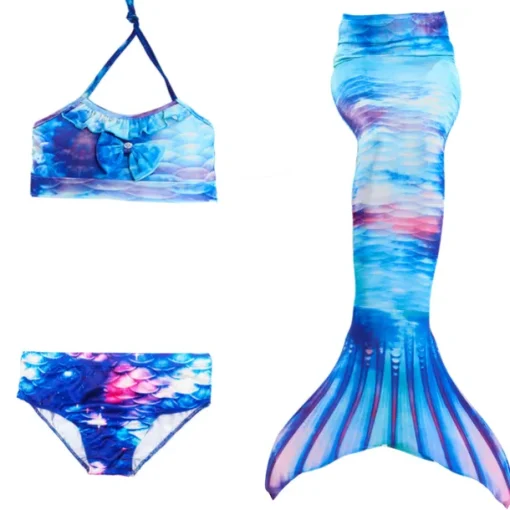 Kids Girls' Three Piece Mermaid Swimwear Swimwear Bikini Beach Swimming Print Active Cute Bathing Suits 4-12 Years Summer Rose Purple Polka Dot