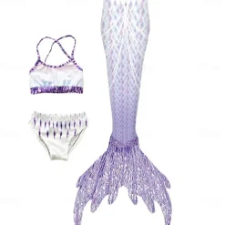 Kids Girls' Three Piece Mermaid Swimwear Swimwear Outdoor Scales Bathing Suits 2-12 Years Summer White Yellow