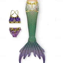 Kids Girls' Three Piece Mermaid Swimwear Swimwear Outdoor Scales Bathing Suits 2-12 Years Summer White Yellow