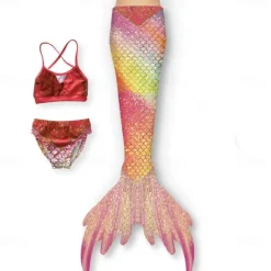 Kids Girls' Three Piece Mermaid Swimwear Swimwear Outdoor Scales Bathing Suits 2-12 Years Summer White Yellow