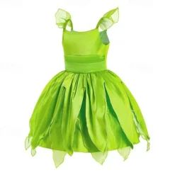 Kids Girls' Tinker Bell Costume Dress Butterfly Party Dress Performance Party Green Asymmetrical Short Sleeve Costume Sweet Dresses Spring Summer Regular Fit 3-10 Years