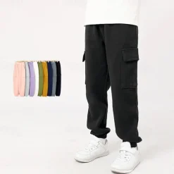 Kids Girls' Trousers Solid Color Streetwear Pocket School 4 years+ Spring Black White Pink