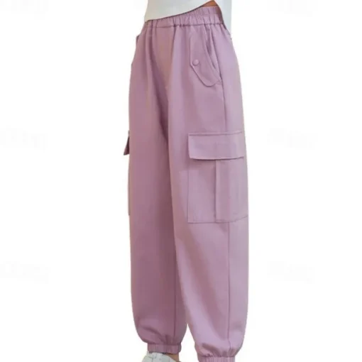 Kids Girls' Trousers Solid Color Sports Pocket School 4 years+ Spring Black Pink Purple