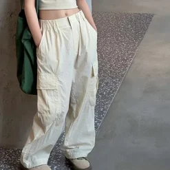 Kids Girls' Trousers Solid Color Streetwear Pocket School 4 years+ Spring Pink Beige Gray