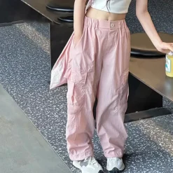 Kids Girls' Trousers Solid Color Streetwear Pocket School 4 years+ Spring Pink Beige Gray