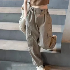 Kids Girls' Trousers Solid Color Streetwear Pocket School 4 years+ Spring Pink Beige Gray