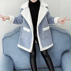 Kids Girls' Winter Coat Kids Winter Jacket Fashion Buttons Performance Cotton Coat Outerwear 4-12 Years Spring Pink Blue