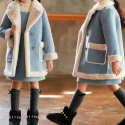 Kids Girls' Winter Coat Kids Winter Jacket Fashion Buttons Performance Cotton Coat Outerwear 4-12 Years Spring Pink Blue