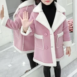 Kids Girls' Winter Coat Kids Winter Jacket Fashion Buttons Performance Cotton Coat Outerwear 4-12 Years Spring Pink Blue