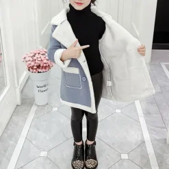 Kids Girls' Winter Coat Kids Winter Jacket Fashion Buttons Performance Cotton Coat Outerwear 4-12 Years Spring Pink Blue