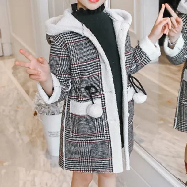 Kids Girls' Woolen Coat Long Sleeve Pink khaki White Plaid Winter Fall Fashion Outdoor 7-13 Years