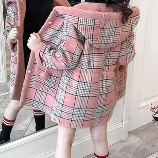 Kids Girls' Woolen Coat Long Sleeve Pink khaki White Plaid Winter Fall Fashion Outdoor 7-13 Years