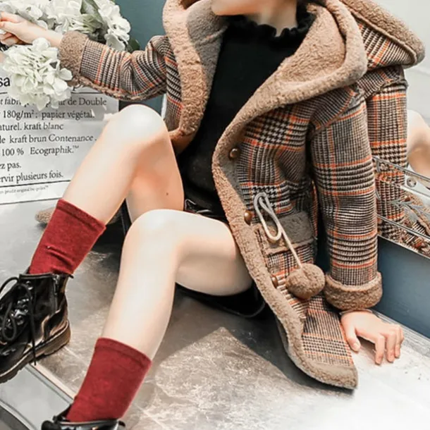 Kids Girls' Woolen Coat Long Sleeve Pink khaki White Plaid Winter Fall Fashion Outdoor 7-13 Years