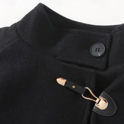 Kids Girls' Woolen Coat Long Sleeve Black Solid Color Button Fall Winter Fashion School 3-7 Years