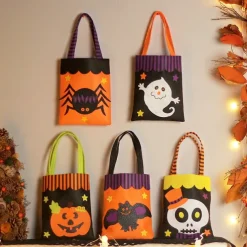 Kids' Halloween Treat Bag – Cute Felt Trick-or-Treat Tote with Pumpkin, Ghost, Spider, Bat or Skull Design for Candy Collection