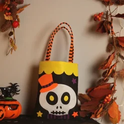Kids' Halloween Treat Bag – Cute Felt Trick-or-Treat Tote with Pumpkin, Ghost, Spider, Bat or Skull Design for Candy Collection