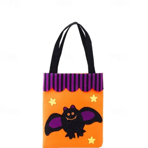 Kids' Halloween Treat Bag – Cute Felt Trick-or-Treat Tote with Pumpkin, Ghost, Spider, Bat or Skull Design for Candy Collection