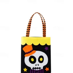 Kids' Halloween Treat Bag – Cute Felt Trick-or-Treat Tote with Pumpkin, Ghost, Spider, Bat or Skull Design for Candy Collection