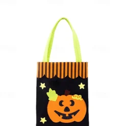 Kids' Halloween Treat Bag – Cute Felt Trick-or-Treat Tote with Pumpkin, Ghost, Spider, Bat or Skull Design for Candy Collection
