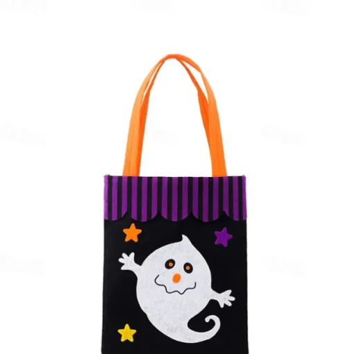 Kids' Halloween Treat Bag – Cute Felt Trick-or-Treat Tote with Pumpkin, Ghost, Spider, Bat or Skull Design for Candy Collection