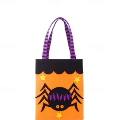 Kids' Halloween Treat Bag – Cute Felt Trick-or-Treat Tote with Pumpkin, Ghost, Spider, Bat or Skull Design for Candy Collection