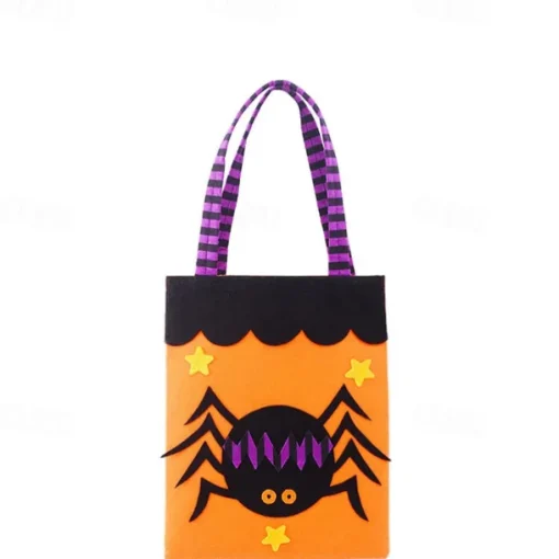 Kids' Halloween Treat Bag – Cute Felt Trick-or-Treat Tote with Pumpkin, Ghost, Spider, Bat or Skull Design for Candy Collection
