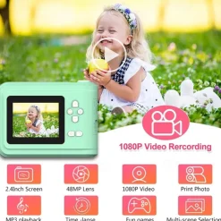 Kids Instant Print Camera Thermal Printing Camera with Print Paper for Kids High Resolution Photo and Print Camera Birthday Gift for Girls