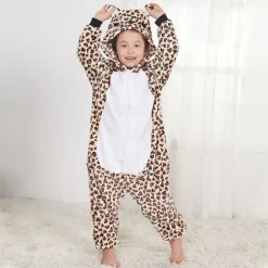 Kid's Leopard Onesie Costume Bear Onesie Pajamas Kigurumi Pajamas For Boys and Girls Carnival Cartoon