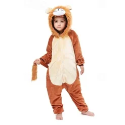 Kid's Lion Nightwear Camouflage Onesie Costume Carnival Costume Lion Onesie Pajamas Kigurumi Pajamas Funny Costume For Boys and Girls Christmas Carnival Children's Day Cartoon