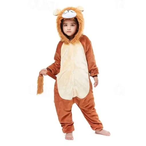 Kid's Lion Nightwear Camouflage Onesie Costume Carnival Costume Lion Onesie Pajamas Kigurumi Pajamas Funny Costume For Boys and Girls Christmas Carnival Children's Day Cartoon