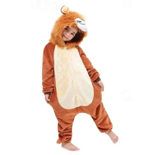 Kid's Lion Nightwear Camouflage Onesie Costume Carnival Costume Lion Onesie Pajamas Kigurumi Pajamas Funny Costume For Boys and Girls Christmas Carnival Children's Day Cartoon