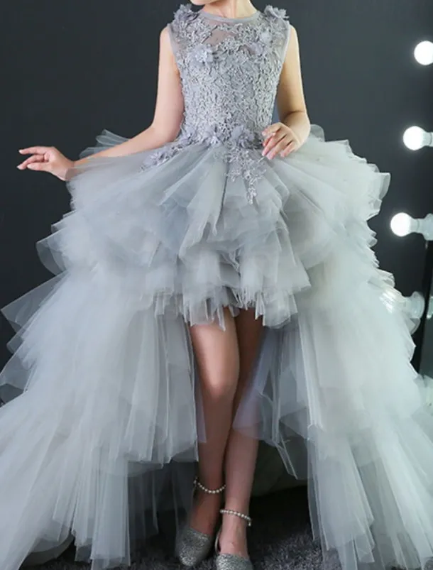 Kids Little Girls' Dress Floral Solid Colored A Line Dress Party Performance Embroidered Mesh Bow Red Asymmetrical Sleeveless Princess Sweet Dresses Spring Summer Regular Fit 3-12 Years