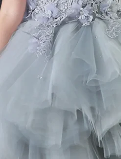 Kids Little Girls' Dress Floral Solid Colored A Line Dress Party Performance Embroidered Mesh Bow Red Asymmetrical Sleeveless Princess Sweet Dresses Spring Summer Regular Fit 3-12 Years