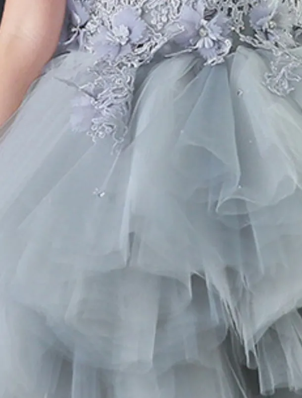 Kids Little Girls' Dress Floral Solid Colored A Line Dress Party Performance Embroidered Mesh Bow Red Asymmetrical Sleeveless Princess Sweet Dresses Spring Summer Regular Fit 3-12 Years