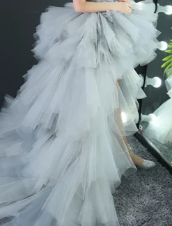 Kids Little Girls' Dress Floral Solid Colored A Line Dress Party Performance Embroidered Mesh Bow Red Asymmetrical Sleeveless Princess Sweet Dresses Spring Summer Regular Fit 3-12 Years