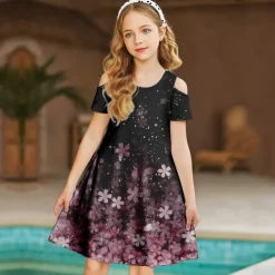 Kids Little Girls' Dress Unicorn Animal A Line Dress Daily Vacation Patchwork Print Pink Above Knee Short Sleeve Sweet Dresses Summer Loose 3-12 Years