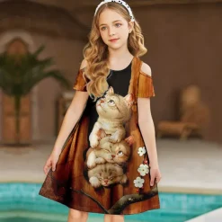 Kids Little Girls' Dress Unicorn Animal A Line Dress Daily Vacation Patchwork Print Pink Above Knee Short Sleeve Sweet Dresses Summer Loose 3-12 Years