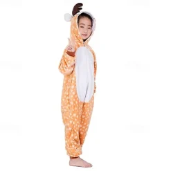 Kid's Reindeer Onesie Costume Carnival Costume Reindeer Onesie Pajamas Kigurumi Pajamas For Boys and Girls Christmas Carnival Children's Day Cartoon