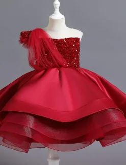 Kids Toddler Girls' Dress Sequin Sleeveless Performance Special Occasion Sequins Mesh Princess Sweet Polyester Knee-length Skater Dress Summer Spring 1-5 Years Black Red Navy Blue