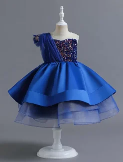 Kids Toddler Girls' Dress Sequin Sleeveless Performance Special Occasion Sequins Mesh Princess Sweet Polyester Knee-length Skater Dress Summer Spring 1-5 Years Black Red Navy Blue